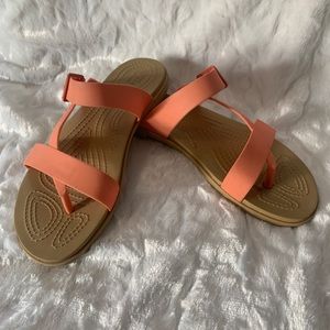 Crocs Women's Tulum Toe Post Slide Sandal Flat Coral, like new!